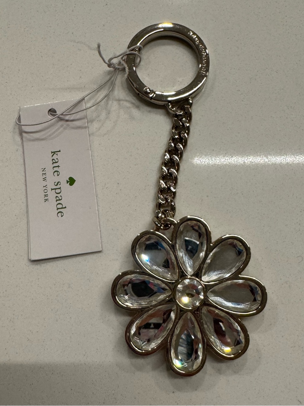Kate Spade Silver Flower Crystal Keyring with Iridescent Petals